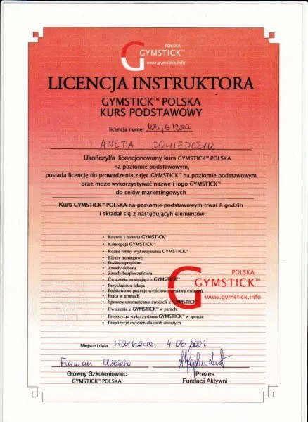 Certyfikat Gymstick podstawowy