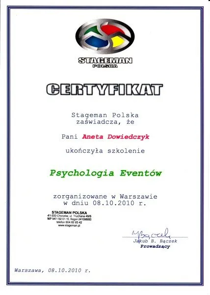 Certyfikat Stageman psychologia eventów