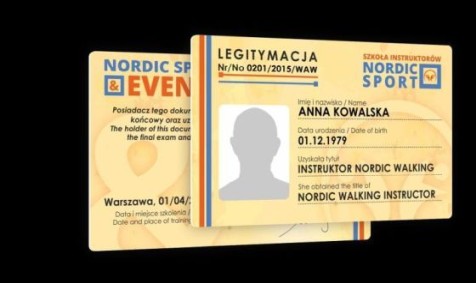 Wzór legitymacji instruktora nordic walking - Szkoła Nordic Sport 
